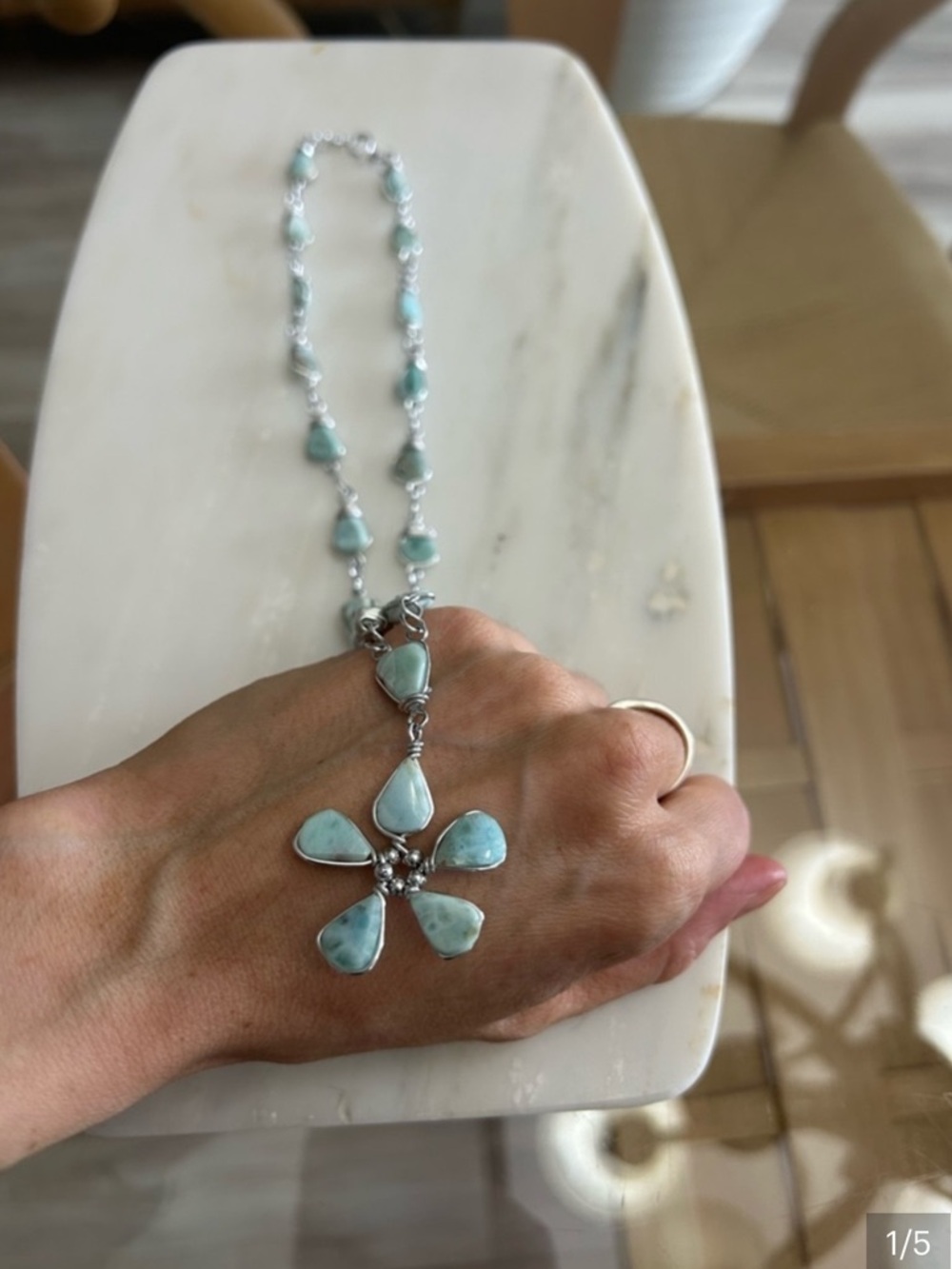 Larimar Stone Flower Pendant Necklace
